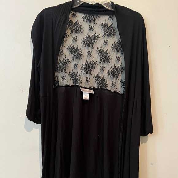 Belle du jour black cardigan with lace back. Size large 100% Rayon EUC - Picture 1 of 5